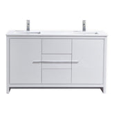 KubeBath Dolce 60 in. Freestanding Double Sink Modern Bathroom Vanity with White Quartz Counter-Top and Cabinet Color Options - AD660DGW